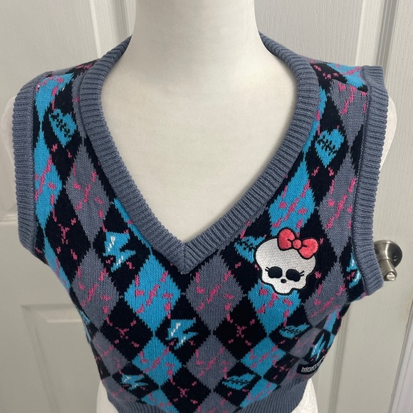 Monster High Alumni argyle sweater vest argyle pattern in Pink, Blue & Grey Sz L - Picture 2 of 9